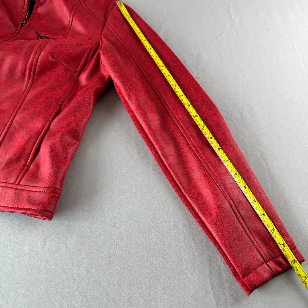 Desigual Women's Red Moto Biker Soft Faux Leather Jacket NWT Mandarin Collar L - Picture 8 of 11